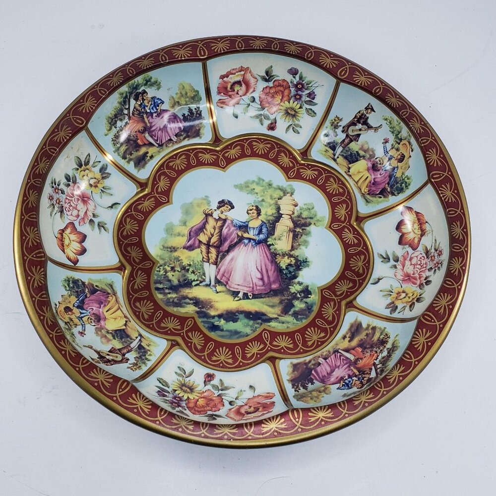 Daher Decorated Ware Tin Bowl 10" 1971 England Courting Couple Victorian